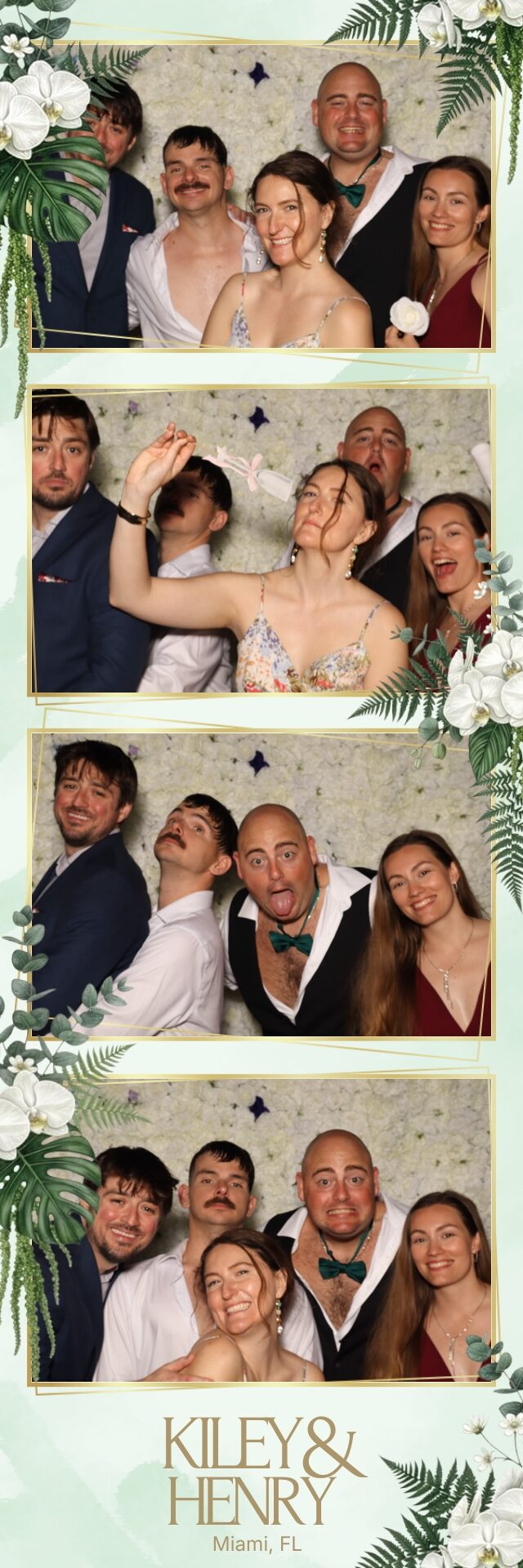 Wedding guests in a vintage-style photo booth strip
