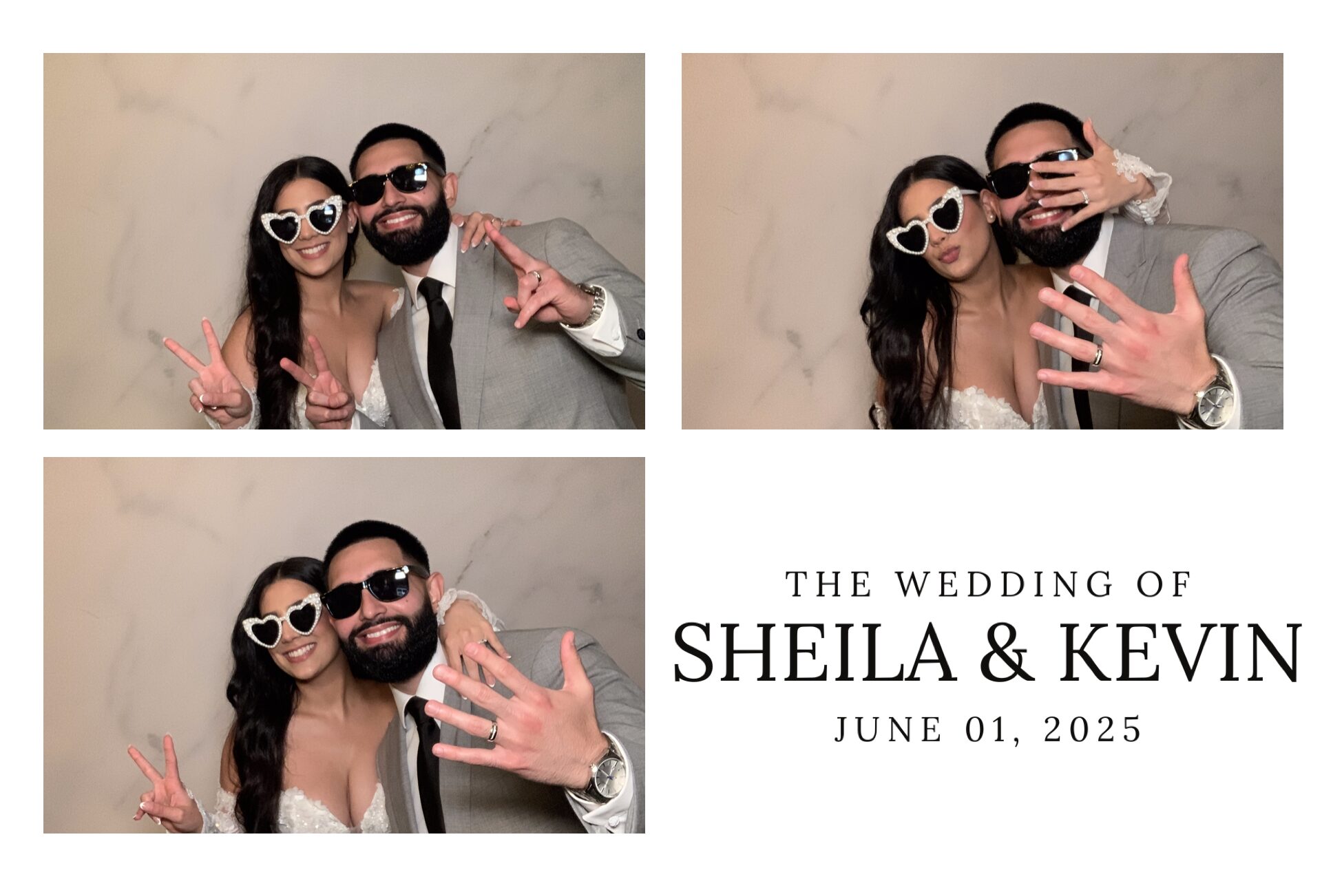Custom photo booth print design with the couple's names and date