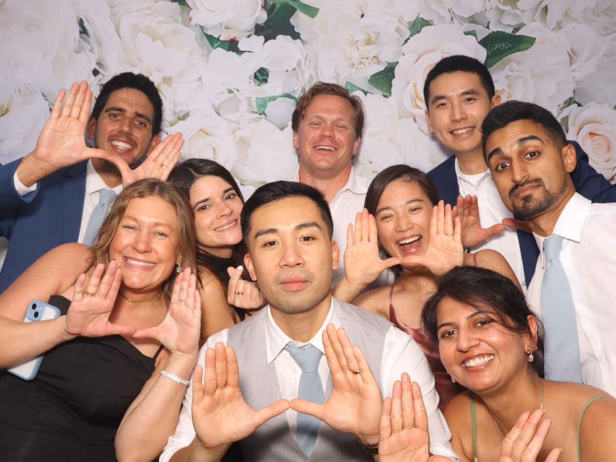 Wedding party group shot in the Lux photo booth